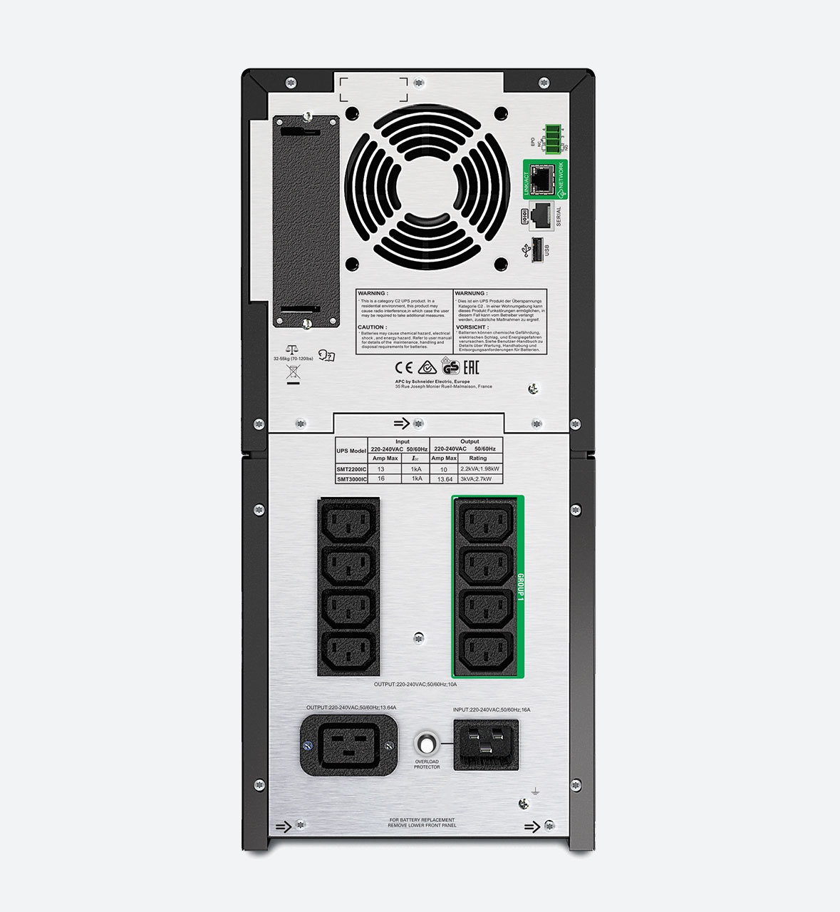 APC Smart-UPS, Line Interactive, 2200VA / 3000VA, Tower, 230V, 8x IEC C13+2x IEC C19 outlets, SmartConnect Port+SmartSlot, AVR, LCD - Image 2