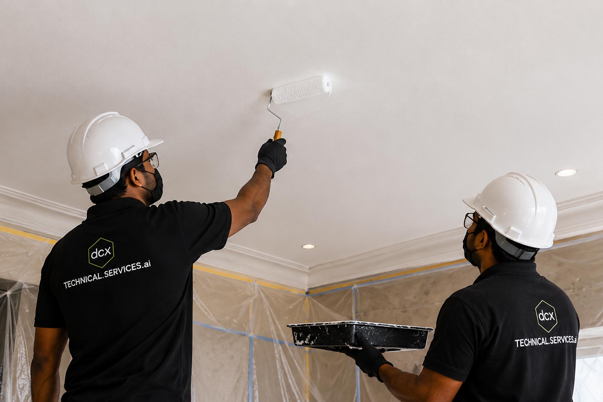 Final ceiling restoration and premium repainting works completed after water ingress repair and waterproofing rectification in Dubai